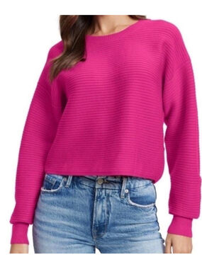 Women's Good American Ribbed Crew Neck Sweater Pink Size S